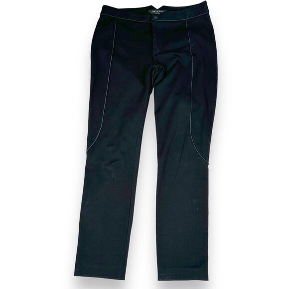 Rag & Bone Trouser Dress Pants Women’s 2 Black Piping Trim Classic Stretch - Picture 1 of 10